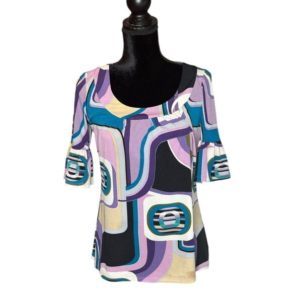 INC International Concepts Top Womens Size Medium Retro Print Flowy Sleeves - Picture 1 of 15